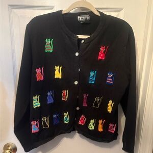 Black Cat Embroidered Women's Cardigan